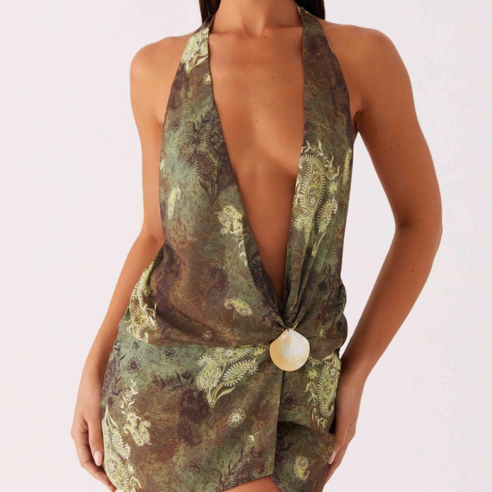 Peppermayo Green and Brown Backless Dress